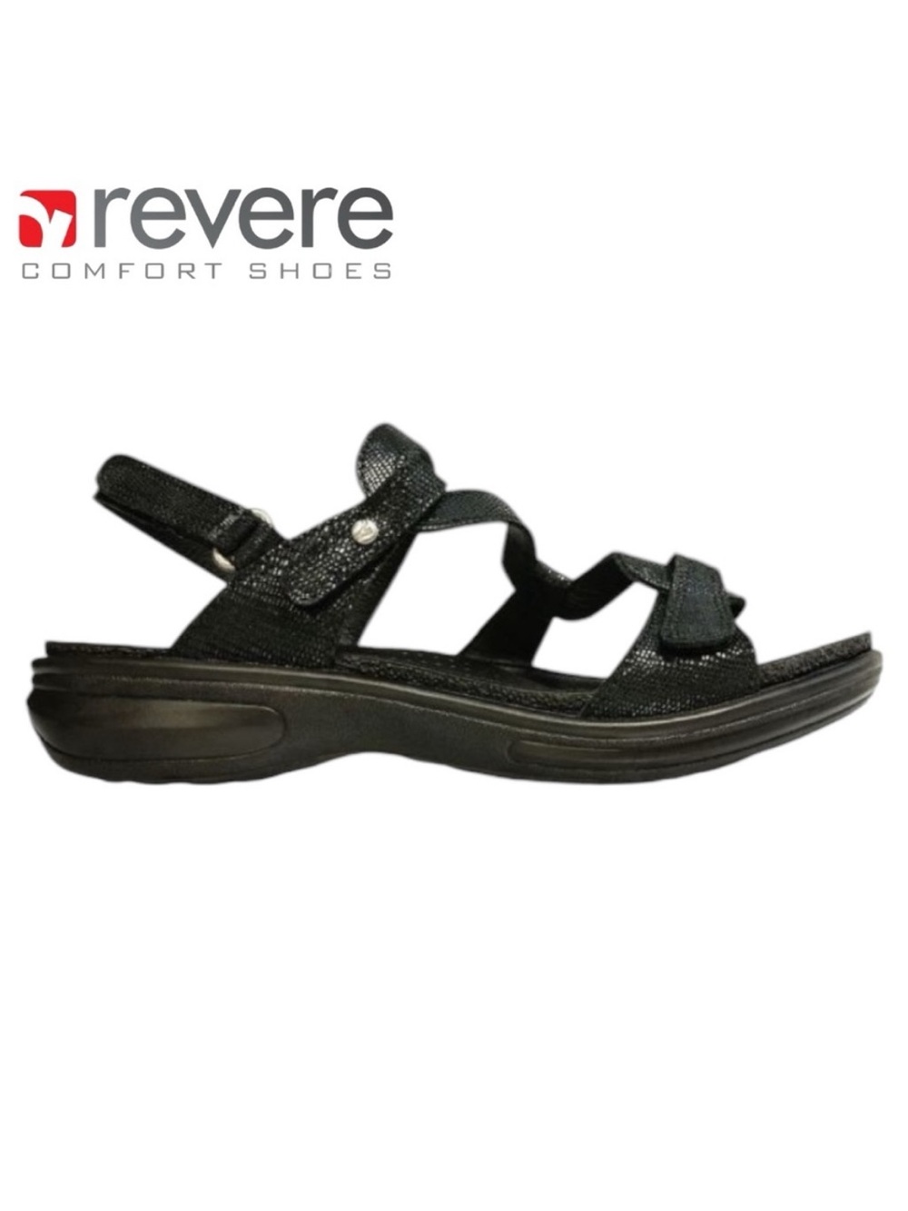 Revere Miami black lizard sandal $160